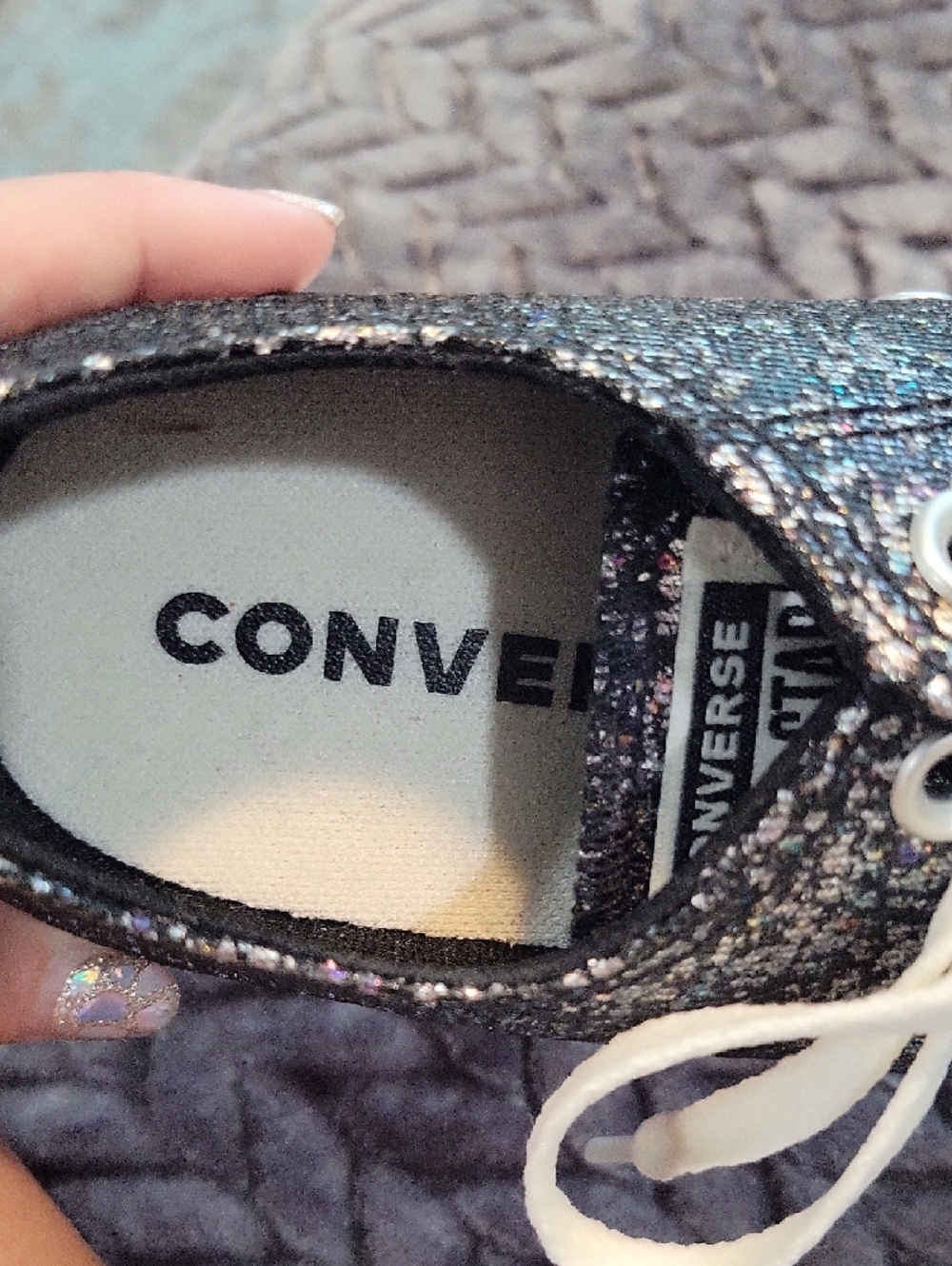 Converse Black Glitter Low-Top Sneakers with White Laces - Picture 3 of 10